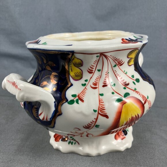 200 yrs old Gaudy Welsh Tulip Pattern Footed Ceramic Sugar Bowl Hand (no Lid) 6" - Picture 7 of 9